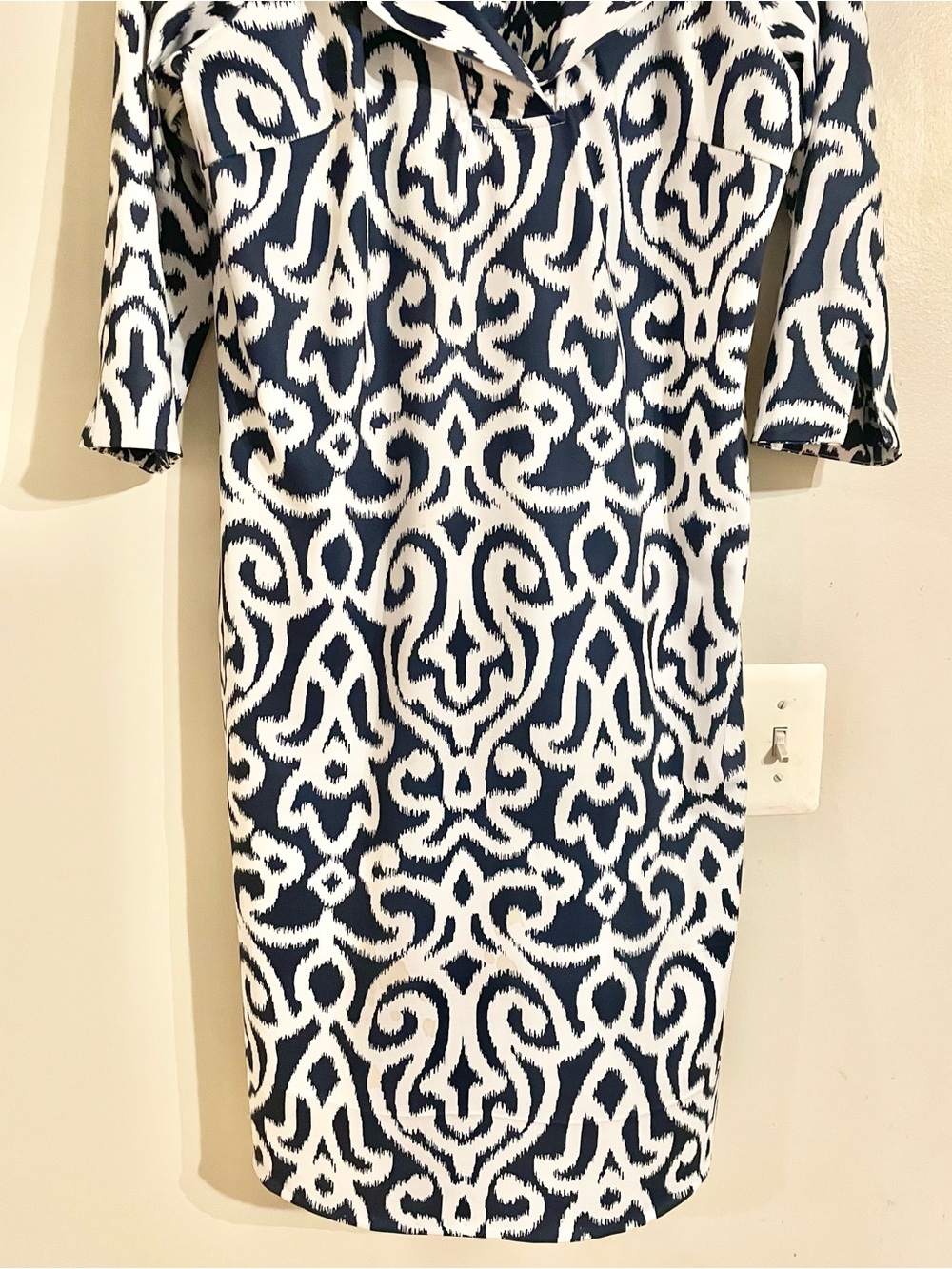 Gretchen Scott Designs Navy and White Printed Cowl Neck Dress - Picture 5 of 11